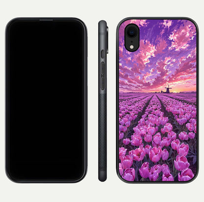 Lavender Dream Skies Glass Case for iPhone Xr front and back view layout highlighting dreamy sky gradient