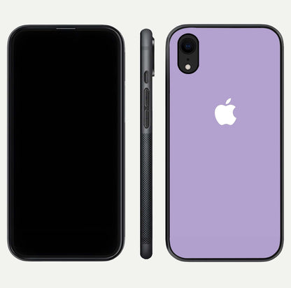 Lavender Soft Minimal Glass Case for iPhone Xr front and back view layout highlighting soft hue and curved edges