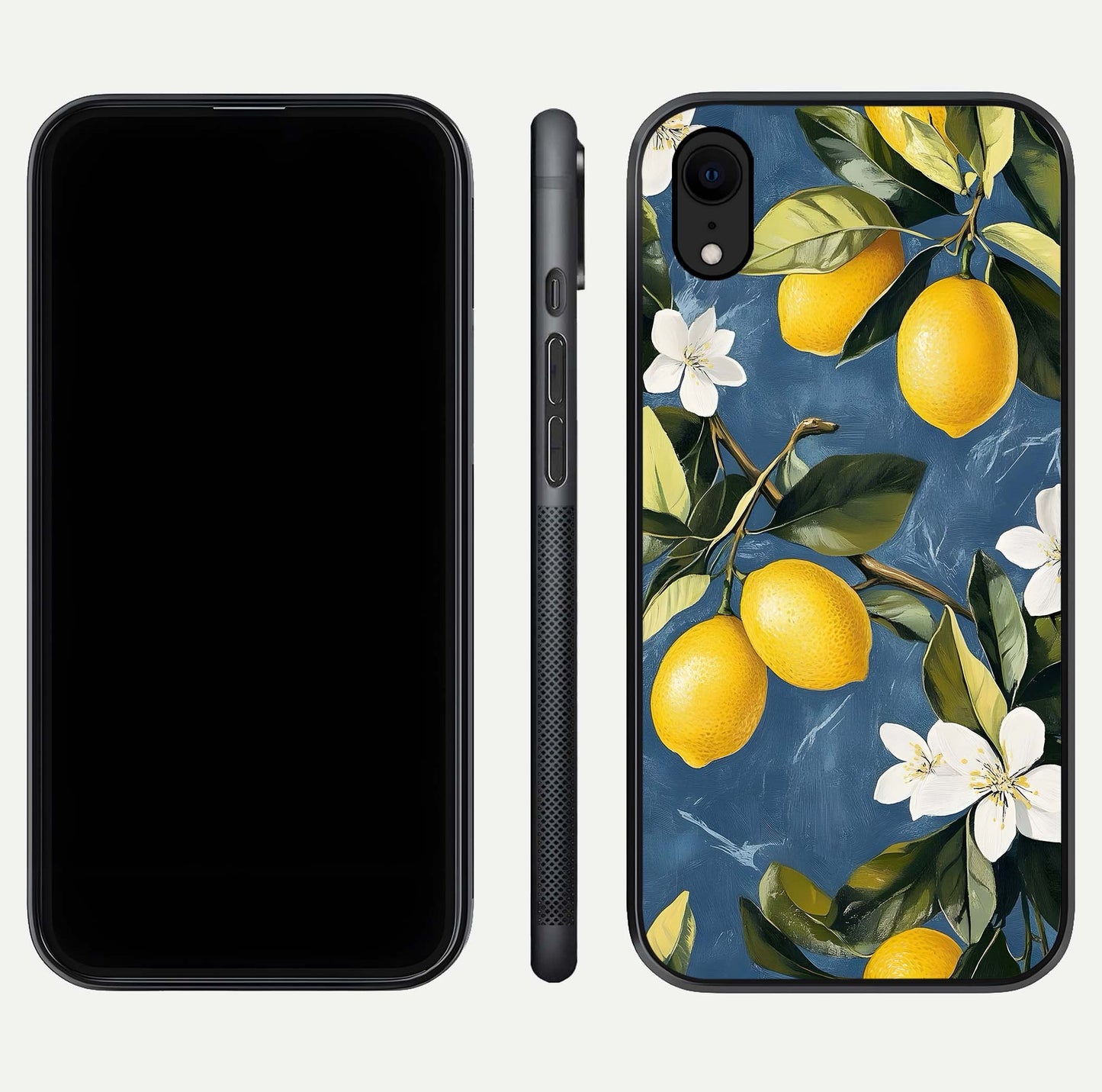 Lemon Dream Garden Glass Case for iPhone Xr front and back view layout highlighting garden tones and edges