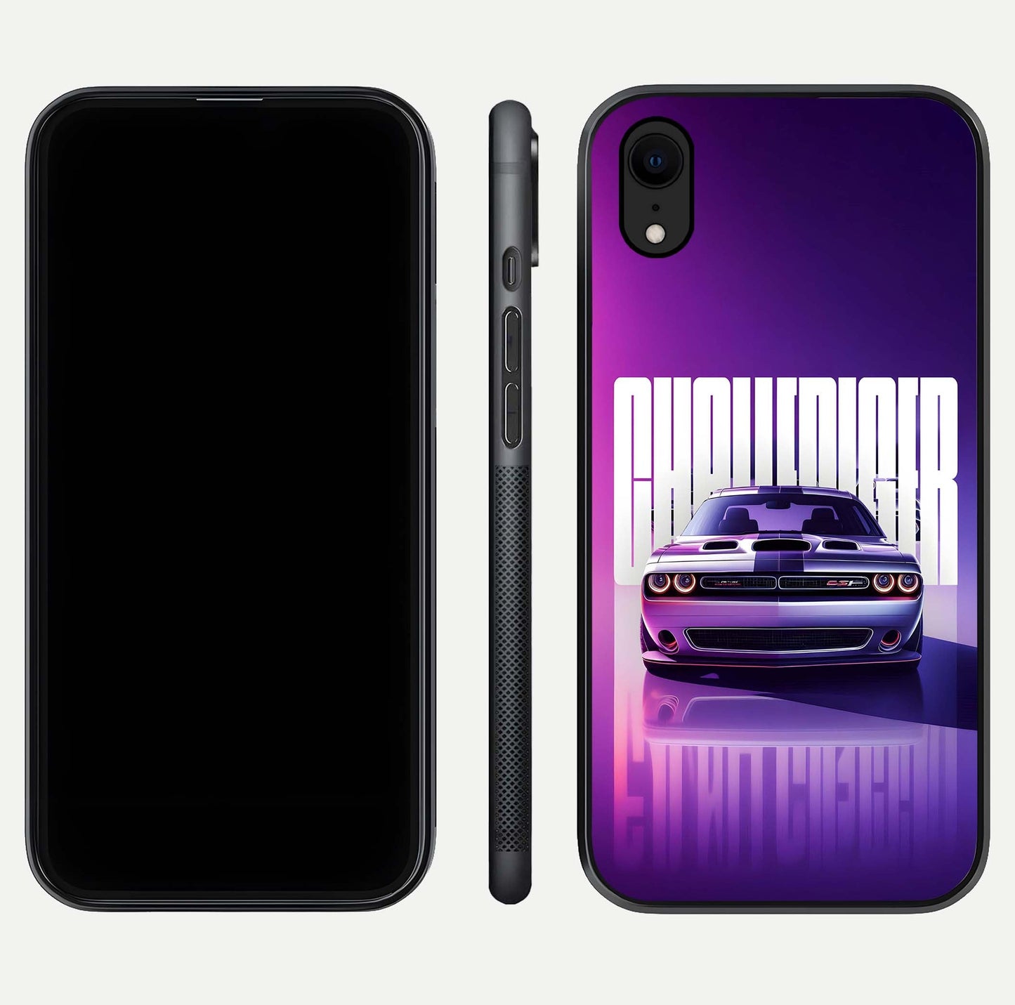 Midnight Muscle Ride Glass Case for iPhone Xr front & back layout with dark automotive tones and edges