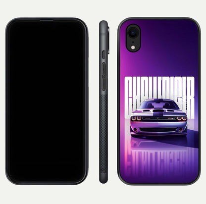 Midnight Muscle Ride Glass Case for iPhone Xr front & back layout with dark automotive tones and edges
