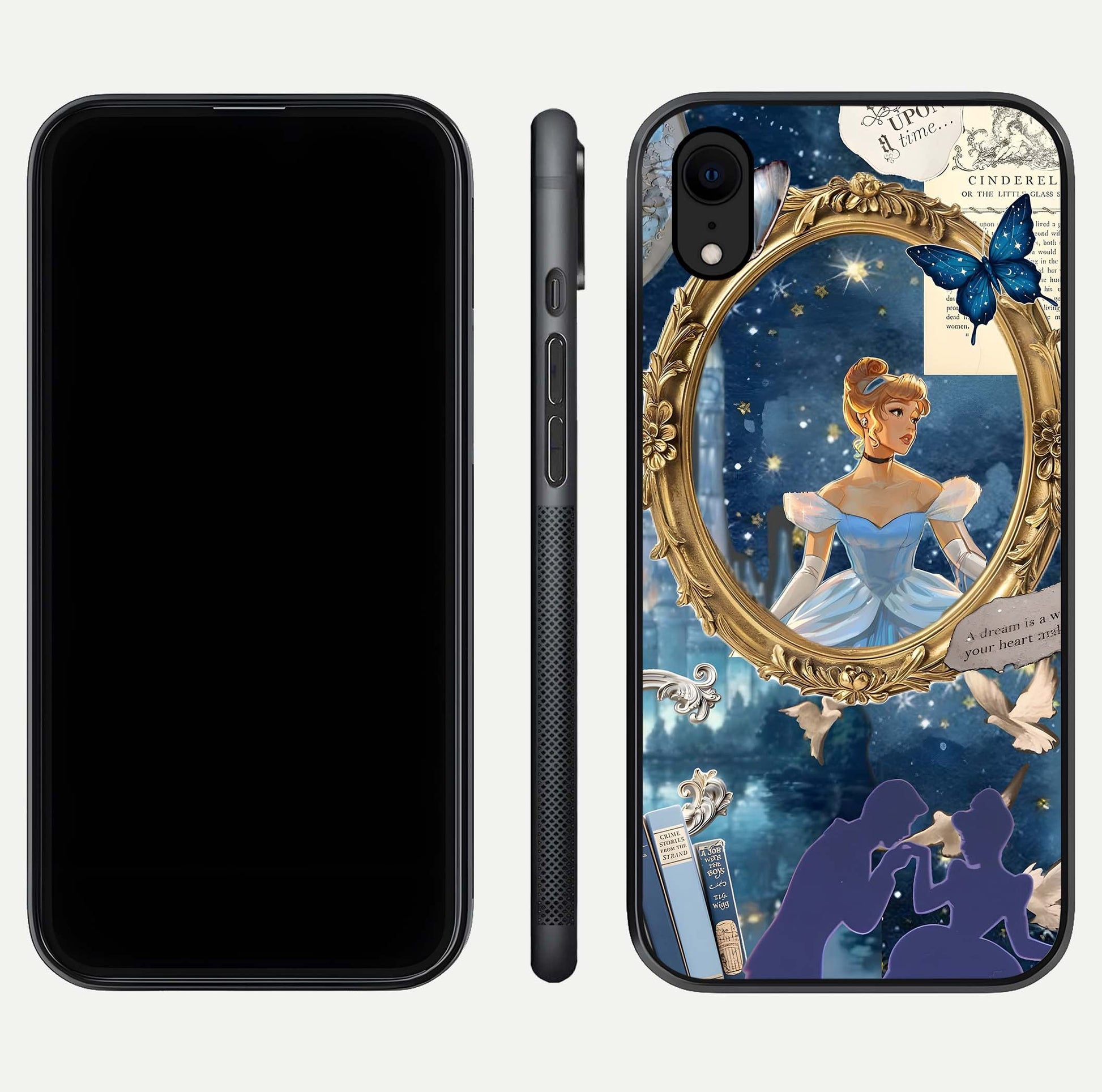 Midnight Queen Glass Case for iPhone Xr front & back layout displaying regal tones and smooth edges