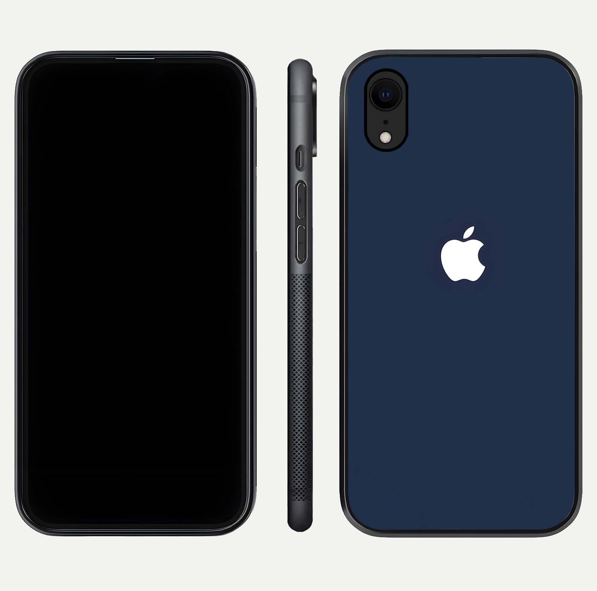 Minimal Apple Night Glass Case for iPhone Xr front & back layout highlighting simplicity and edge curve