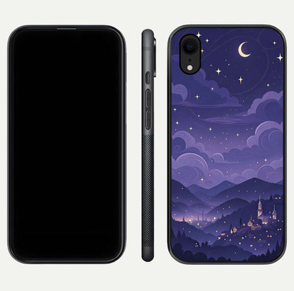 Minimal Night View Glass Case for iPhone Xr front & back layout highlighting minimal night vibe and curves