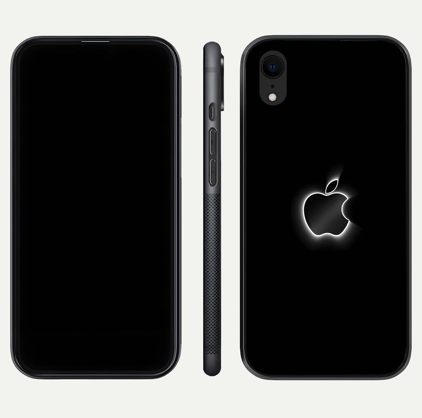 Neon Apple Glow Glass Case for iPhone Xr front & back layout showing bright tones and edge curve
