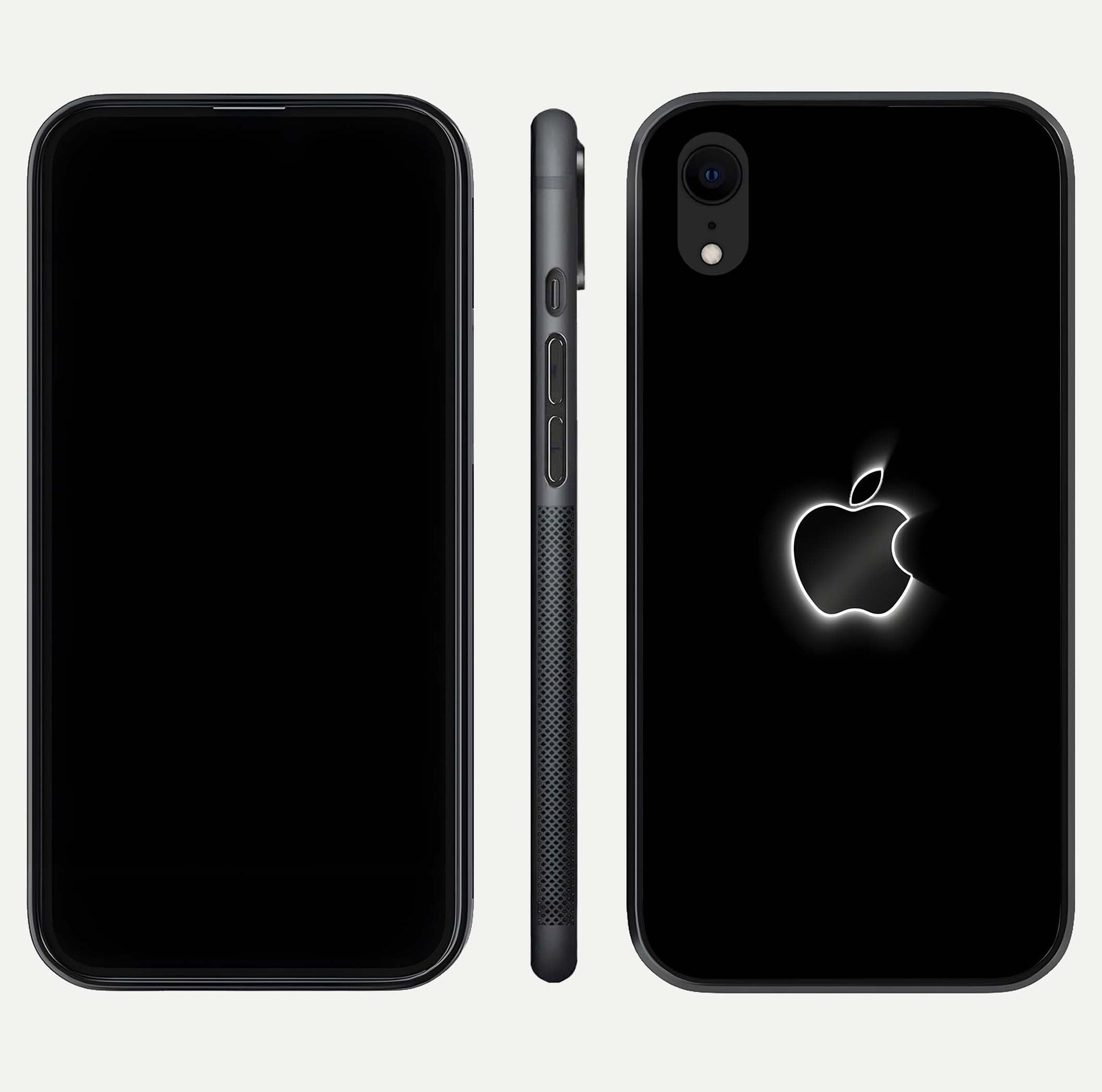 Neon Apple Glow Glass Case for iPhone Xr front & back layout showing bright tones and edge curve