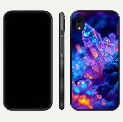 Neon Aura Shards Glass Case for iPhone Xr front & back layout showing vivid tones and edge finish
