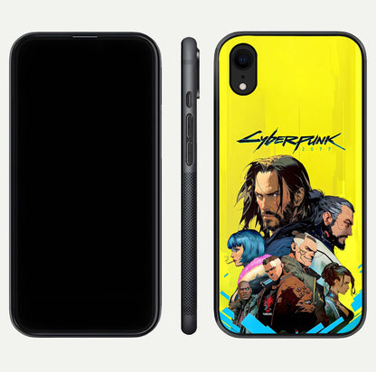 Neon Rebel Genesis Glass Case for iPhone Xr front & back layout highlighting futuristic theme and curves
