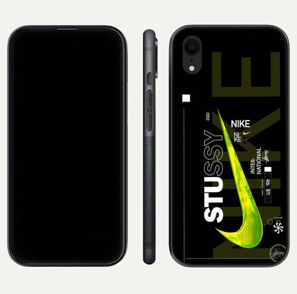 Neon Street Edition Glass Case for iPhone Xr front & back layout highlighting street art vibe and edges