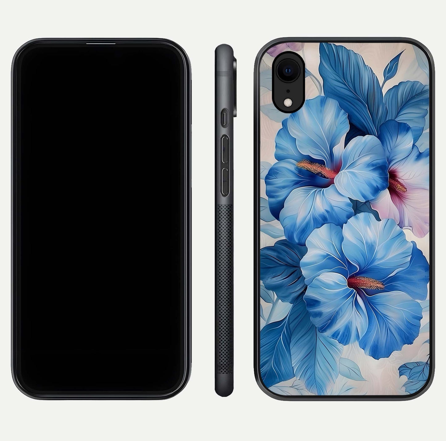 Ocean Hibiscus Grace Glass Case for iPhone Xr front & back layout showing vibrant oceanic tones and curves