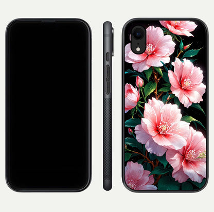 Peach Flower Glass Case for iPhone Xr front & back layout showing elegant floral tones and smooth edges