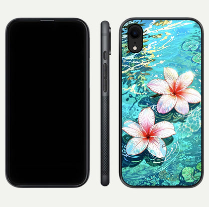 Pink Flowers in Water Glass Case for iPhone Xr front & back layout showing elegant pastel floral tones