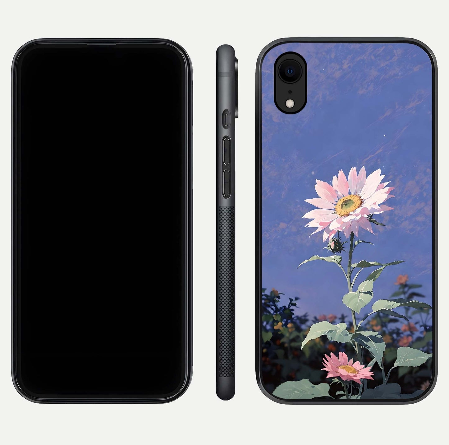 Pink Sunflower Glow Glass Case for iPhone Xr front & back layout showing HD tones and bright finish