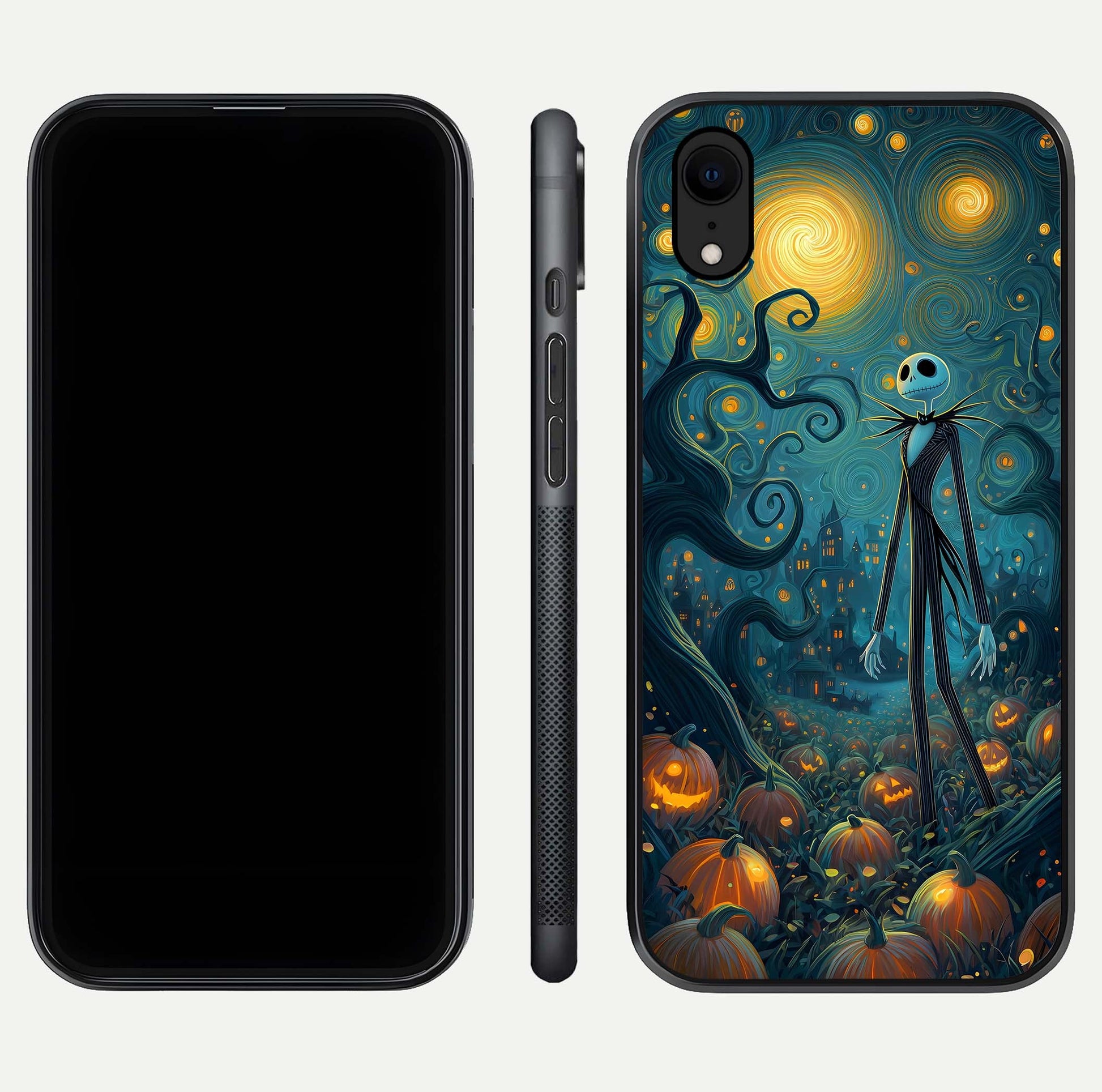 Pumpkin Moonlight Tale Glass Case for iPhone Xr front & back layout showing festive orange tone and edges