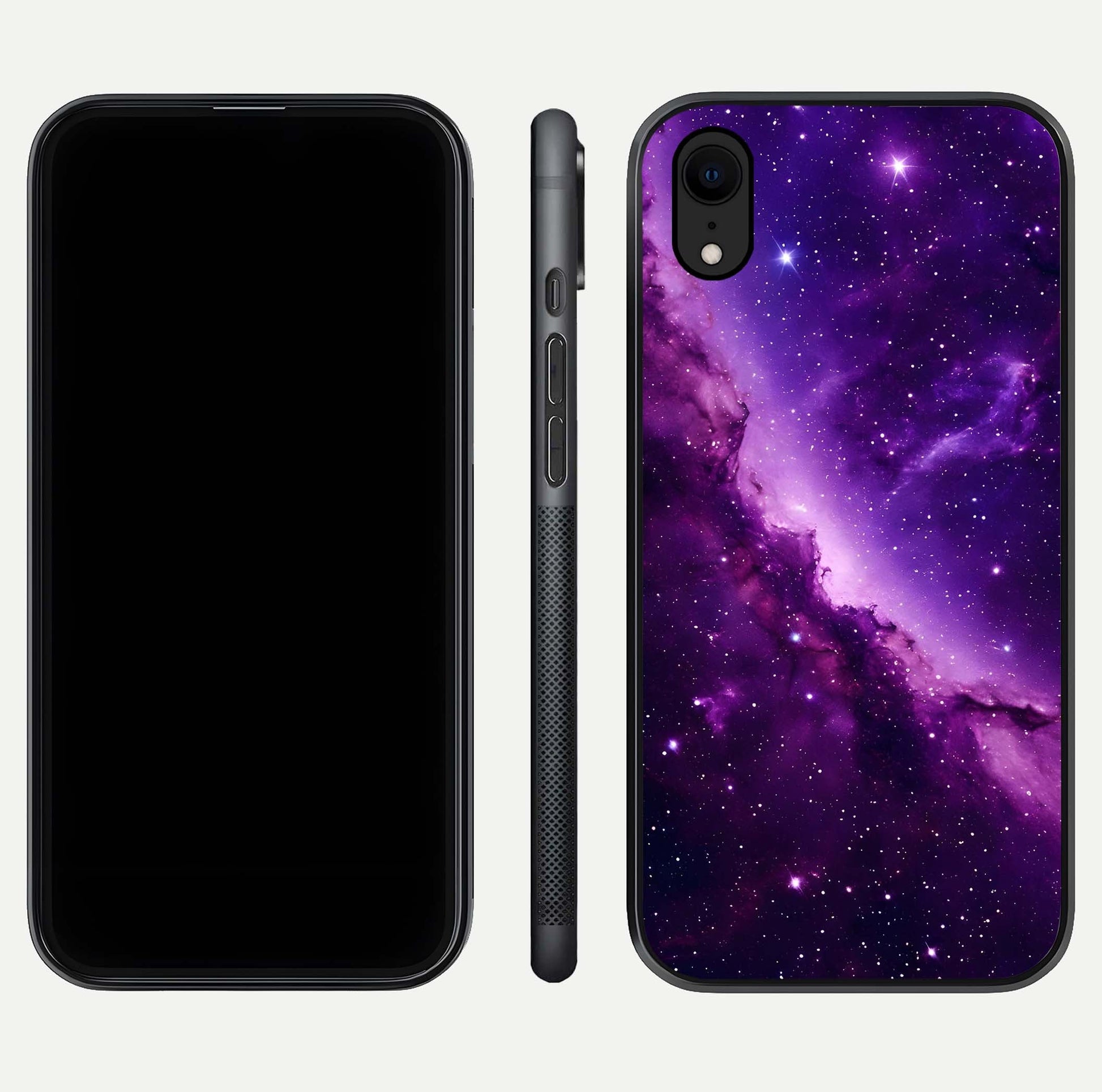 Purple Shade Sky Glass Case for iPhone Xr front & back layout showing HD tones and clean glass edges
