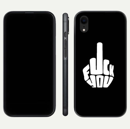 Rebel Mode On Glass Case for iPhone Xr front & back layout showing minimal tone and clean edge fit