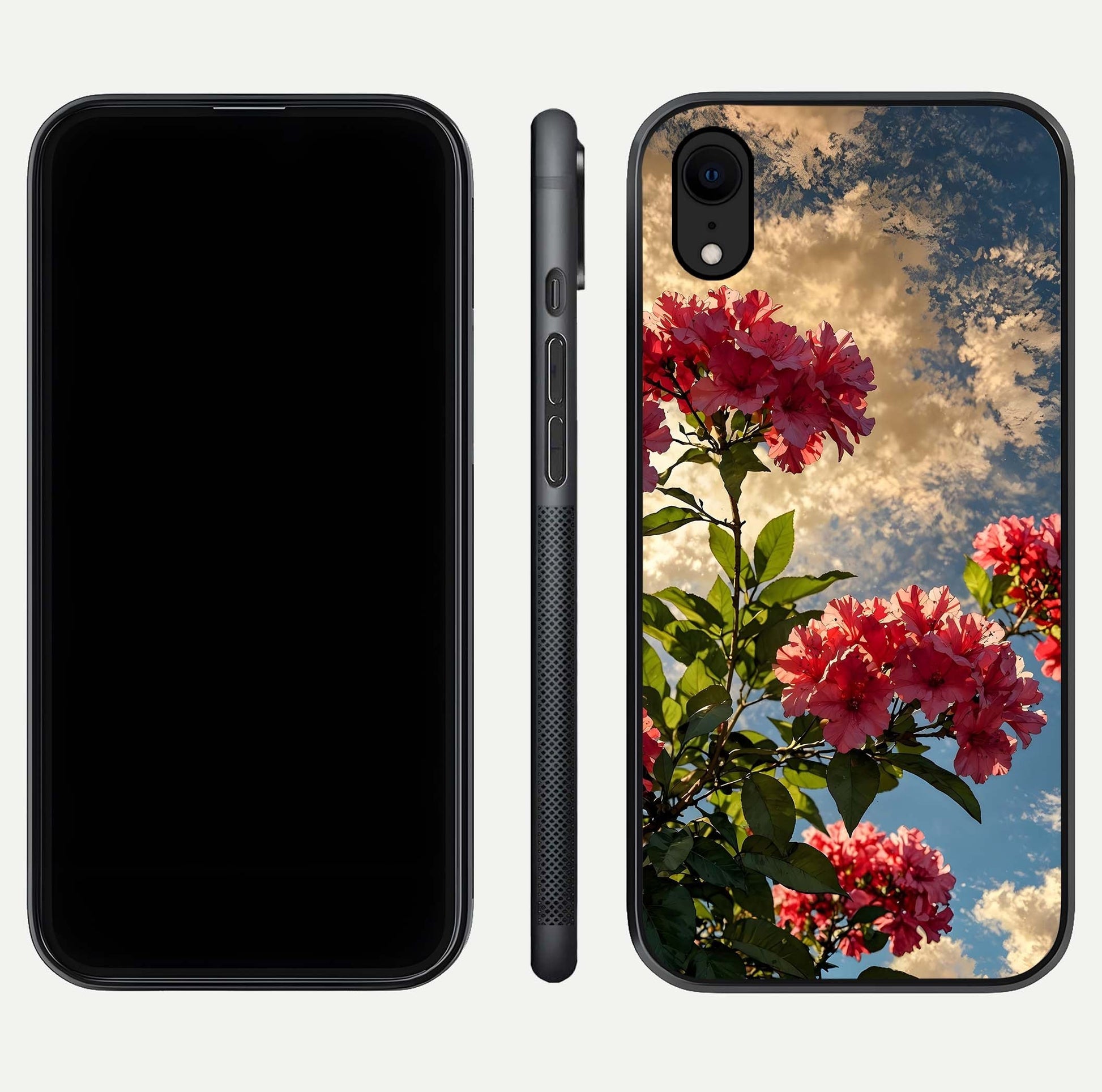 Red Bloom Skies Glass Case for iPhone Xr front & back layout showing soft gradient sky tones and edges