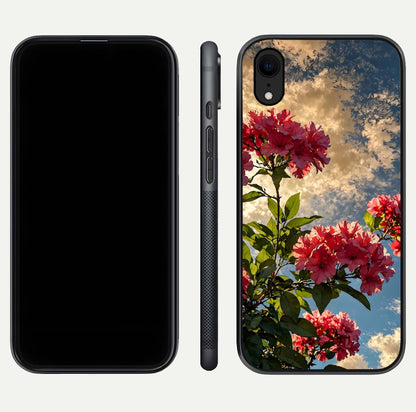 Red Bloom Skies Glass Case for iPhone Xr front & back layout showing soft gradient sky tones and edges