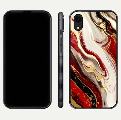 Red & White Marble Glass Case For iPhone Xr