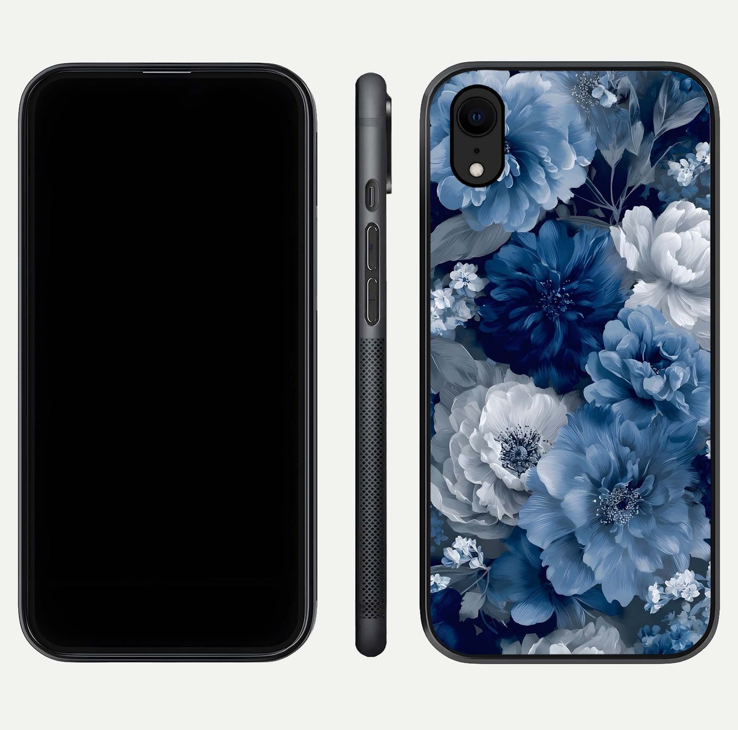 Royal Bloom Garden Glass Case for iPhone Xr front & back layout showing soft tones and curved glass design