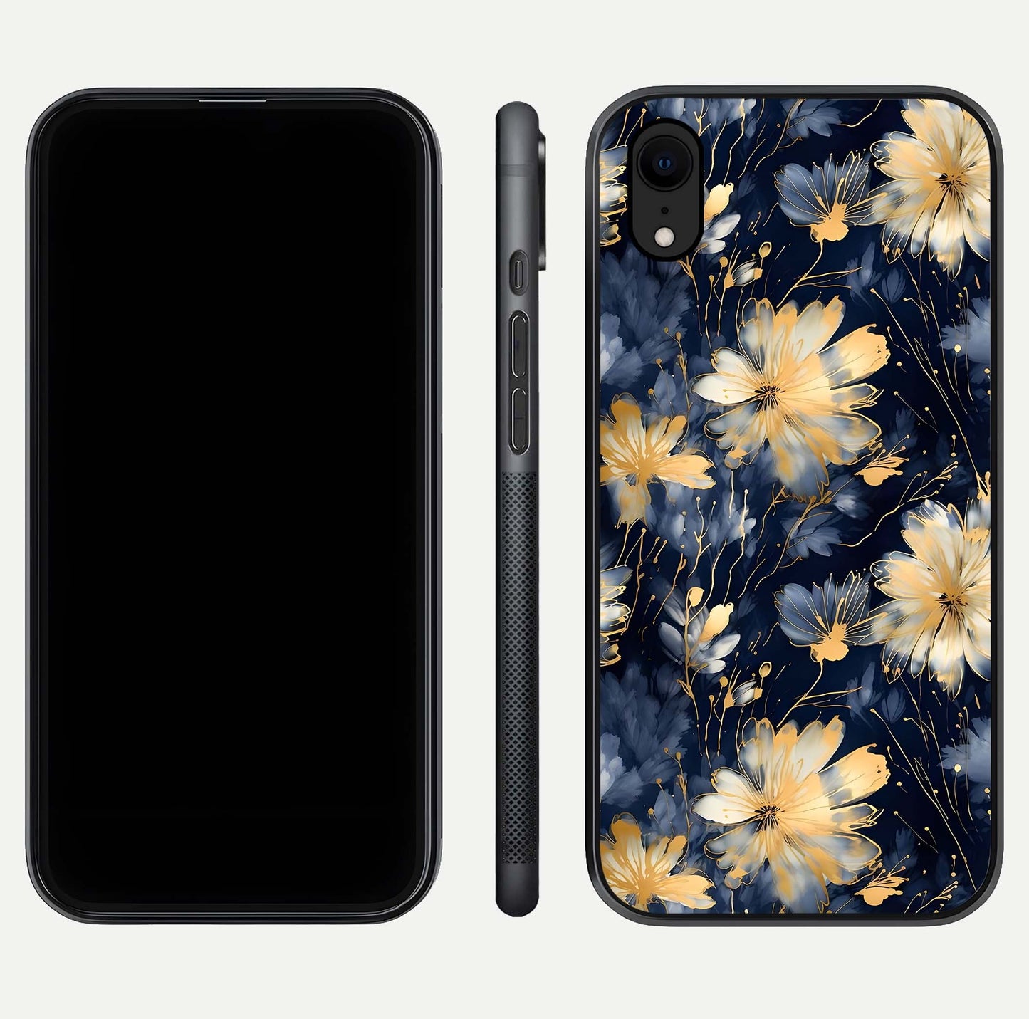 Royal Petal Dream Glass Case for iPhone Xr front & back layout showing floral pattern and clean edge finish