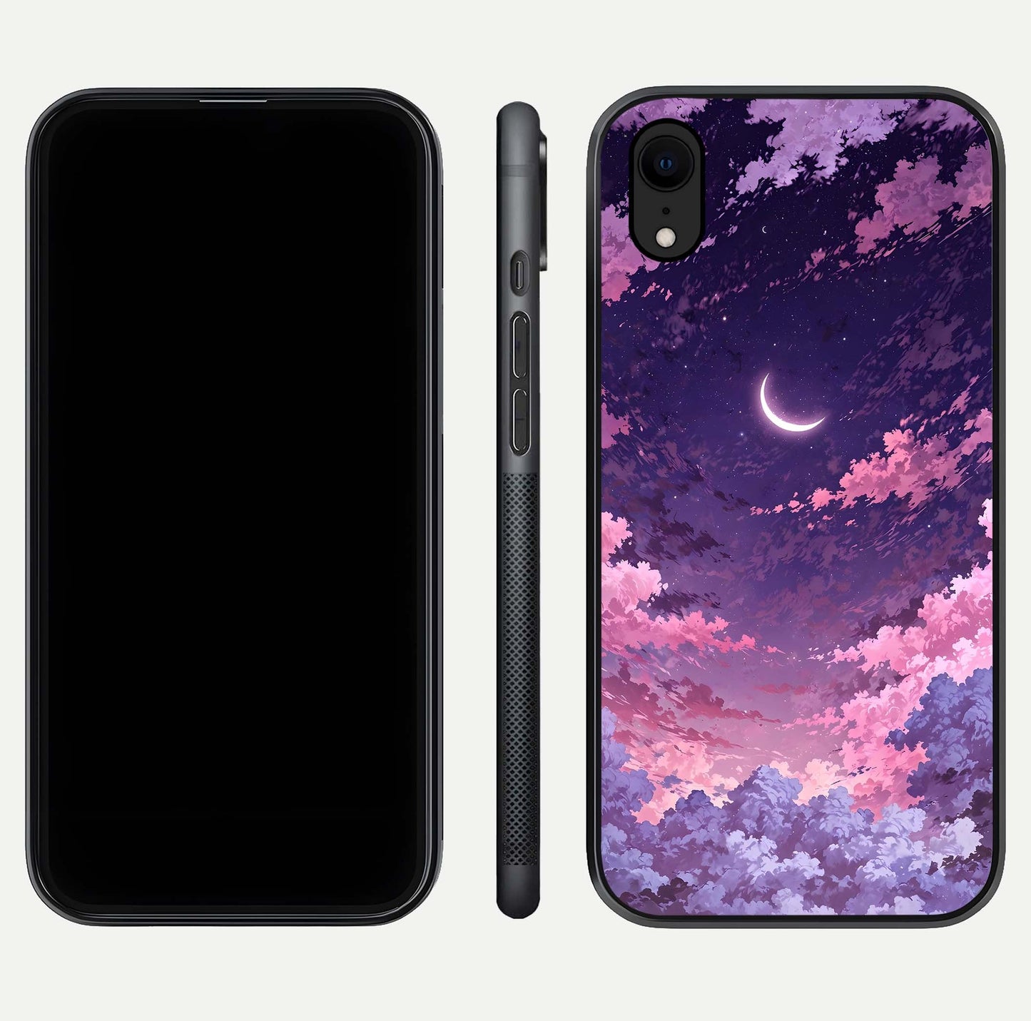 Sky Drift Clouds Glass Case for iPhone Xr front & back layout showing sky tones and smooth edge design