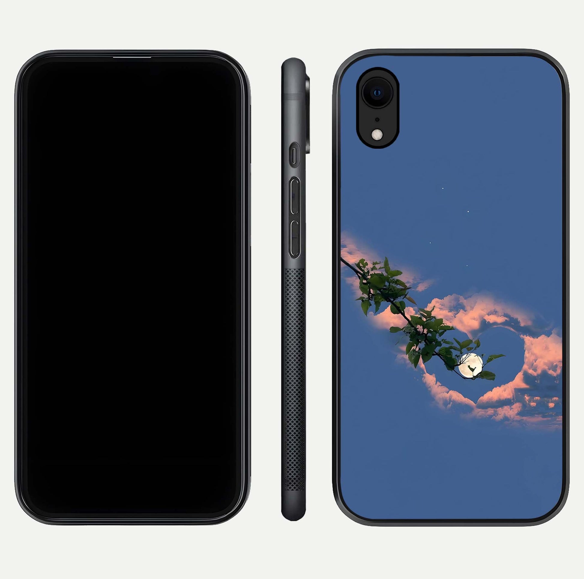 Sky Under Tree Glass Case for iPhone Xr front & back layout showing sky tones and curved glass edge