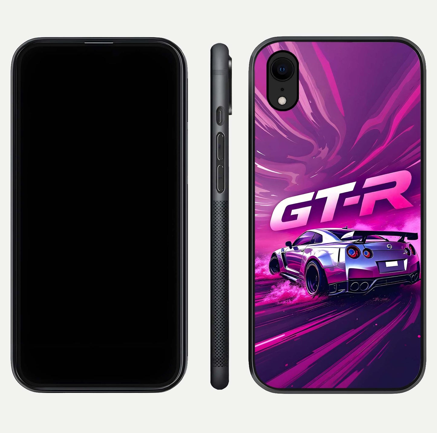 Speed Drift Legend Glass Case for iPhone Xr front & back layout showing bold tones and smooth edges
