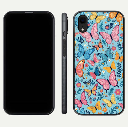 Spring Wing Garden Glass Case for iPhone Xr front & back layout showing soft tones and elegant glass design