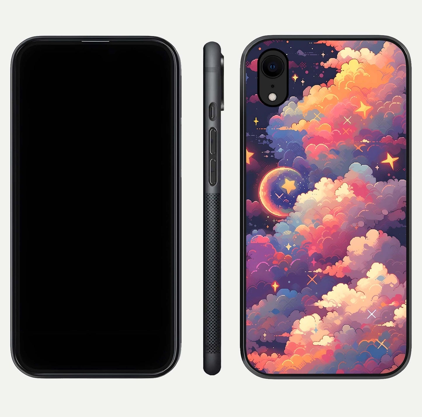 Starlit Dream Clouds Glass Case for iPhone Xr front & back layout showing gradient tones and smooth edge