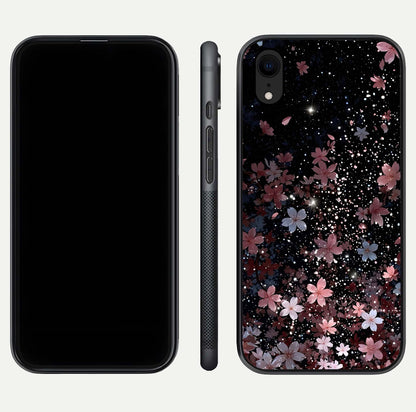 Starlit Flower Dreams Glass Case for iPhone Xr front & back layout showing soft bloom design and curved edge