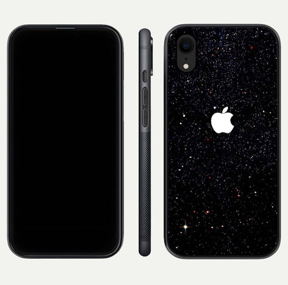 Starry Apple Galaxy Glass Case for iPhone Xr front & back layout showing cosmic tones and sleek edge