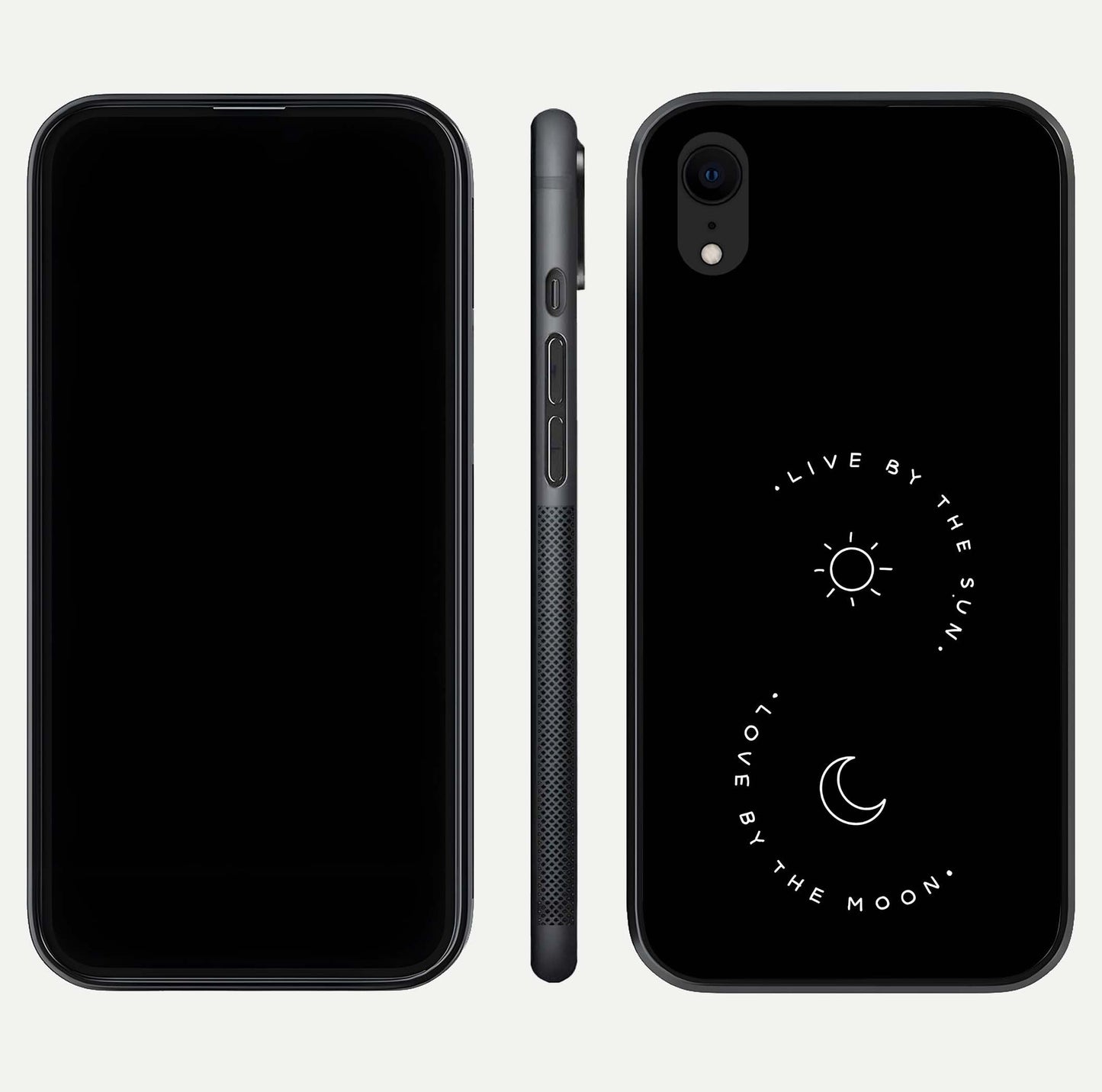 Sun Moon Balance Glass Case for iPhone Xr front & back layout showing smooth gradient and balanced design