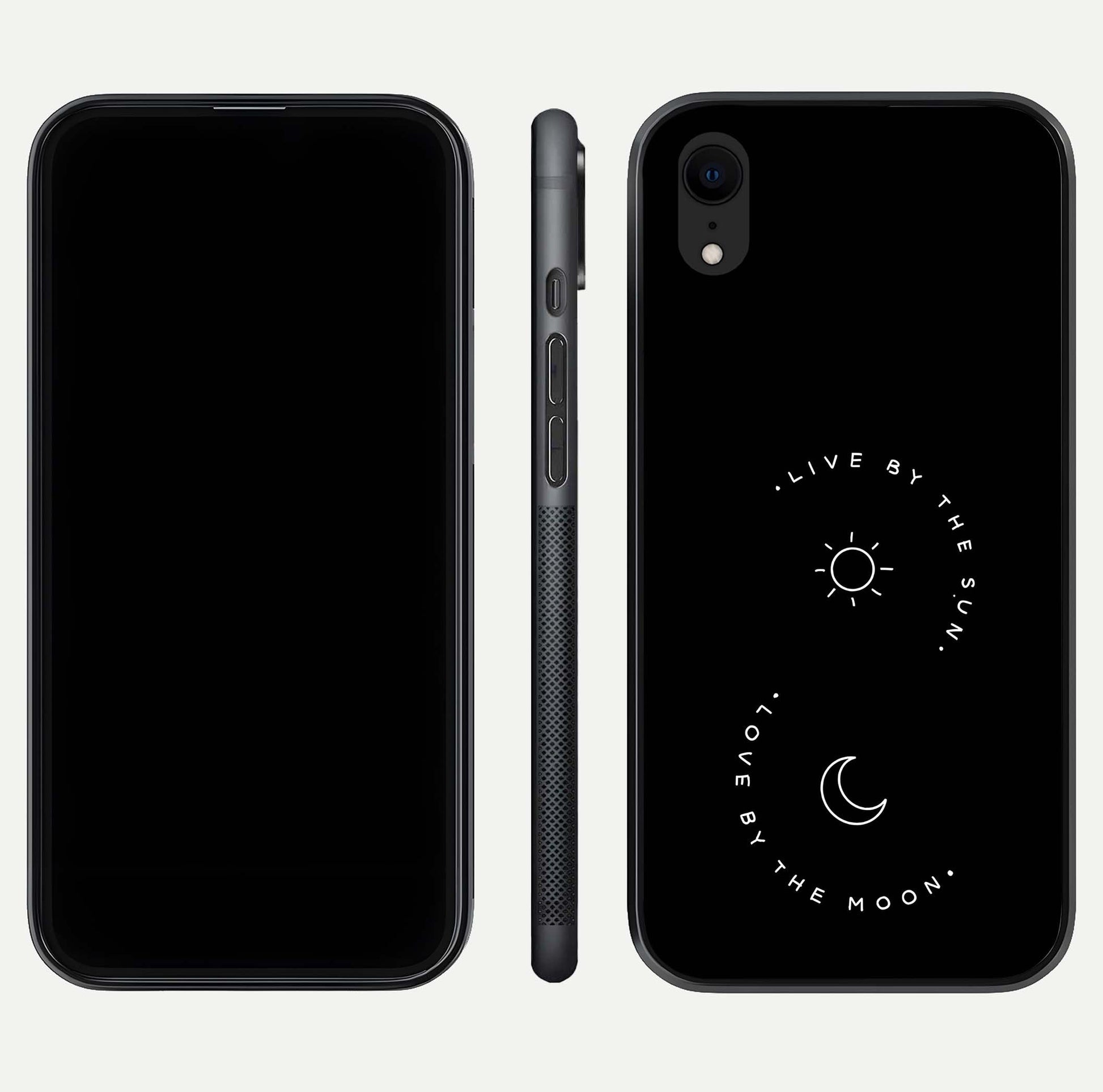 Sun Moon Balance Glass Case for iPhone Xr front & back layout showing smooth gradient and balanced design