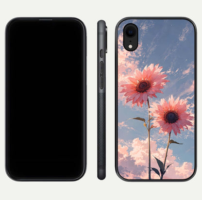 Sunlit Daisy Glow Glass Case for iPhone Xr front & back layout showing vibrant sunlight hues and clean edge