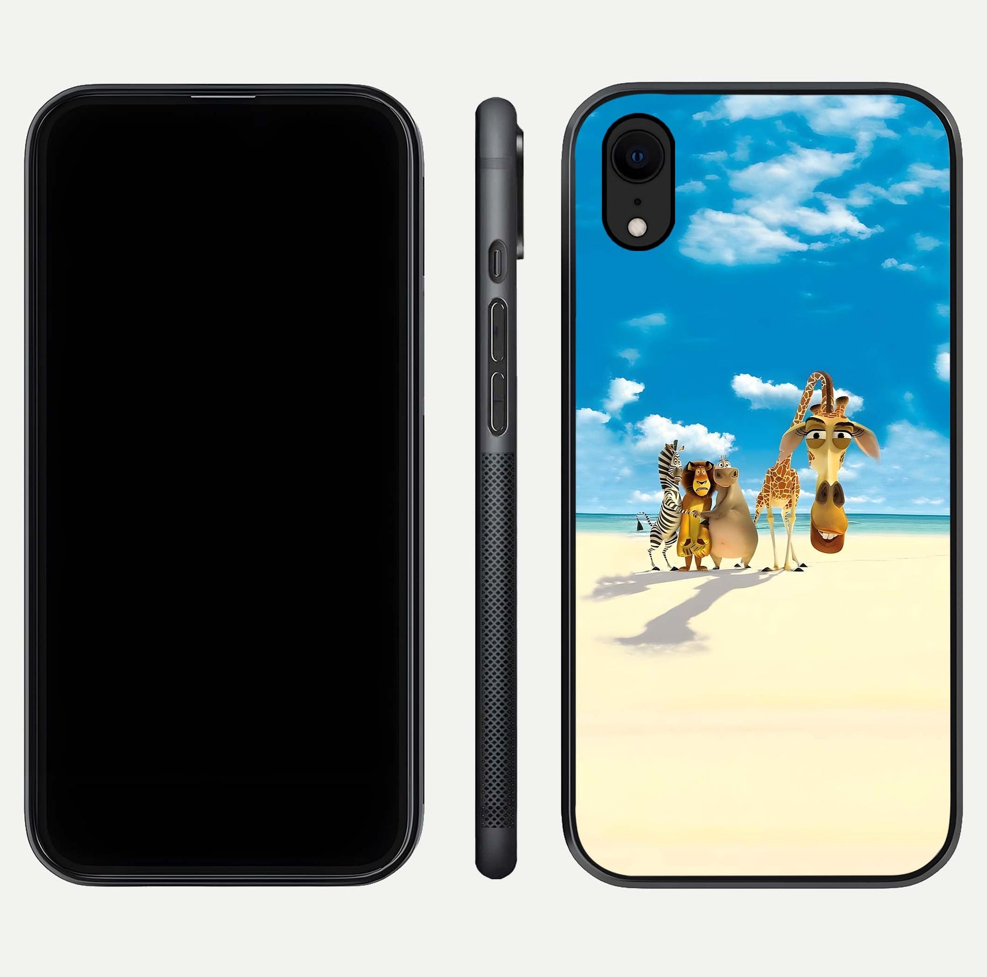 Tropical Fun Squad Glass Case for iPhone Xr front & back layout showing fun pattern and smooth edges