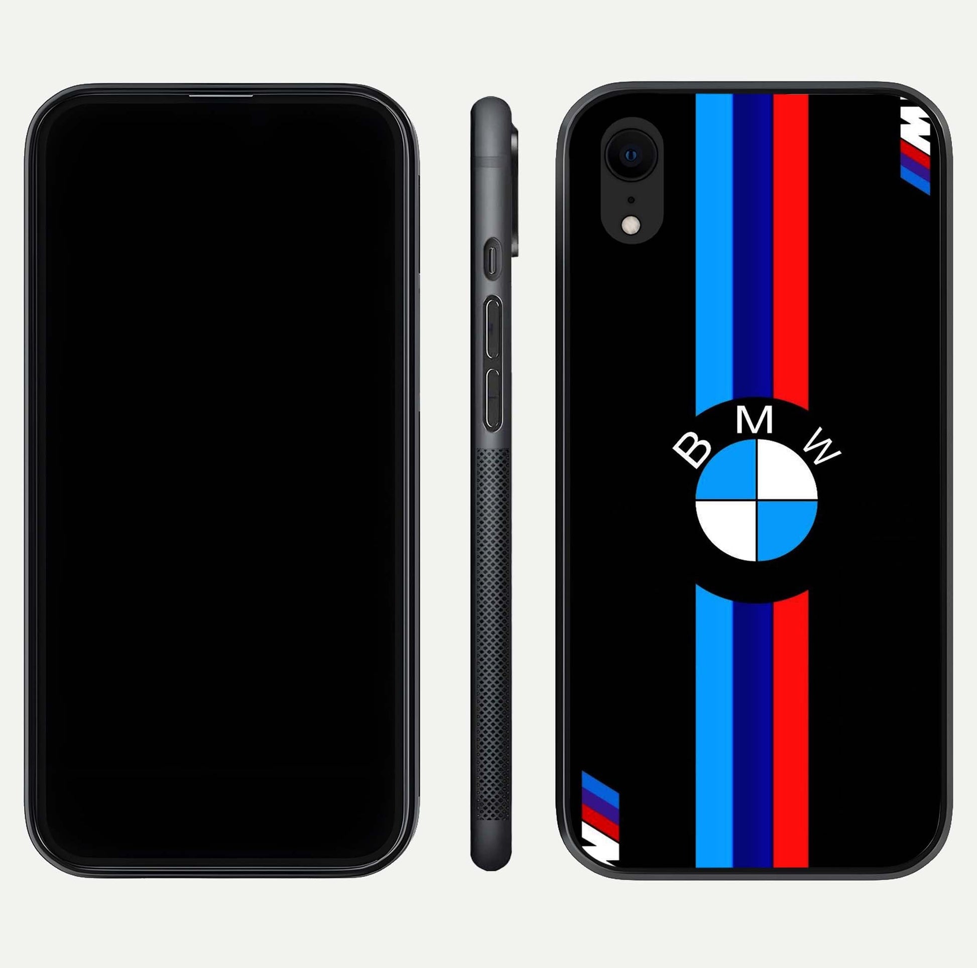 Turbo BMW Beast Glass Case for iPhone Xr front & back layout showing bold design and smooth finish