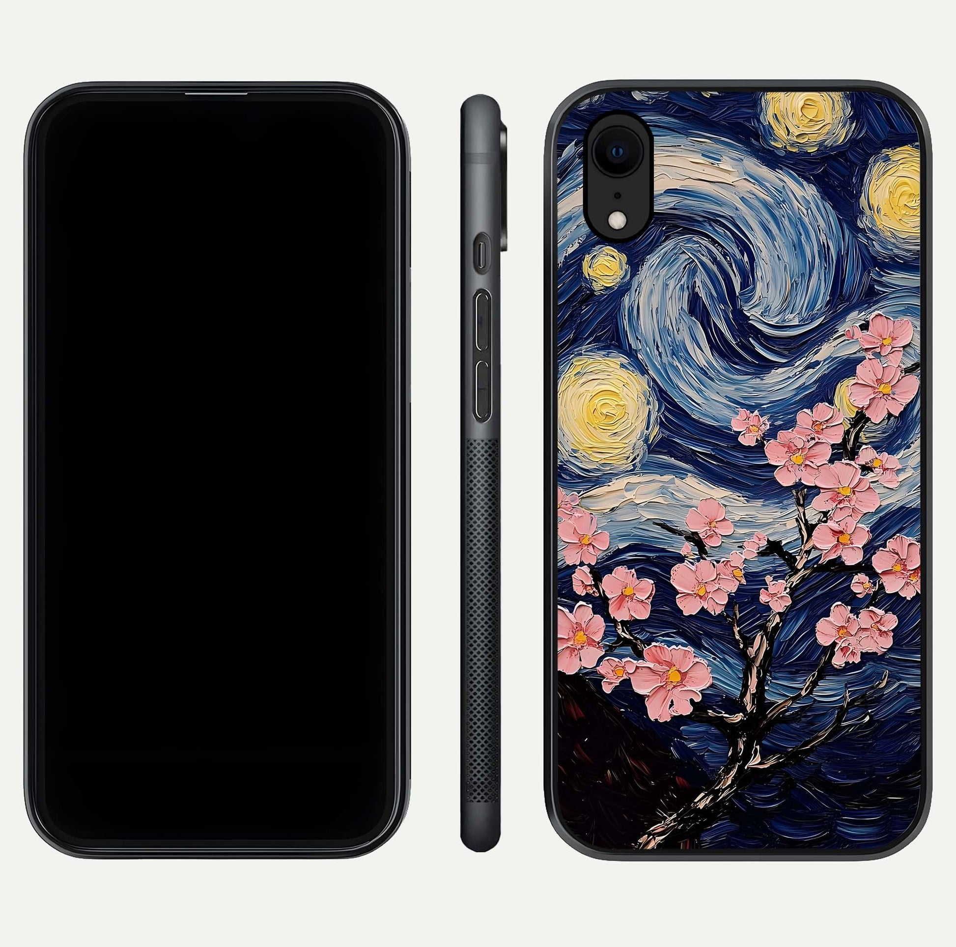 Van Gogh Scenery Glass Case for iPhone Xr front & back layout showing vibrant tones and detailed design