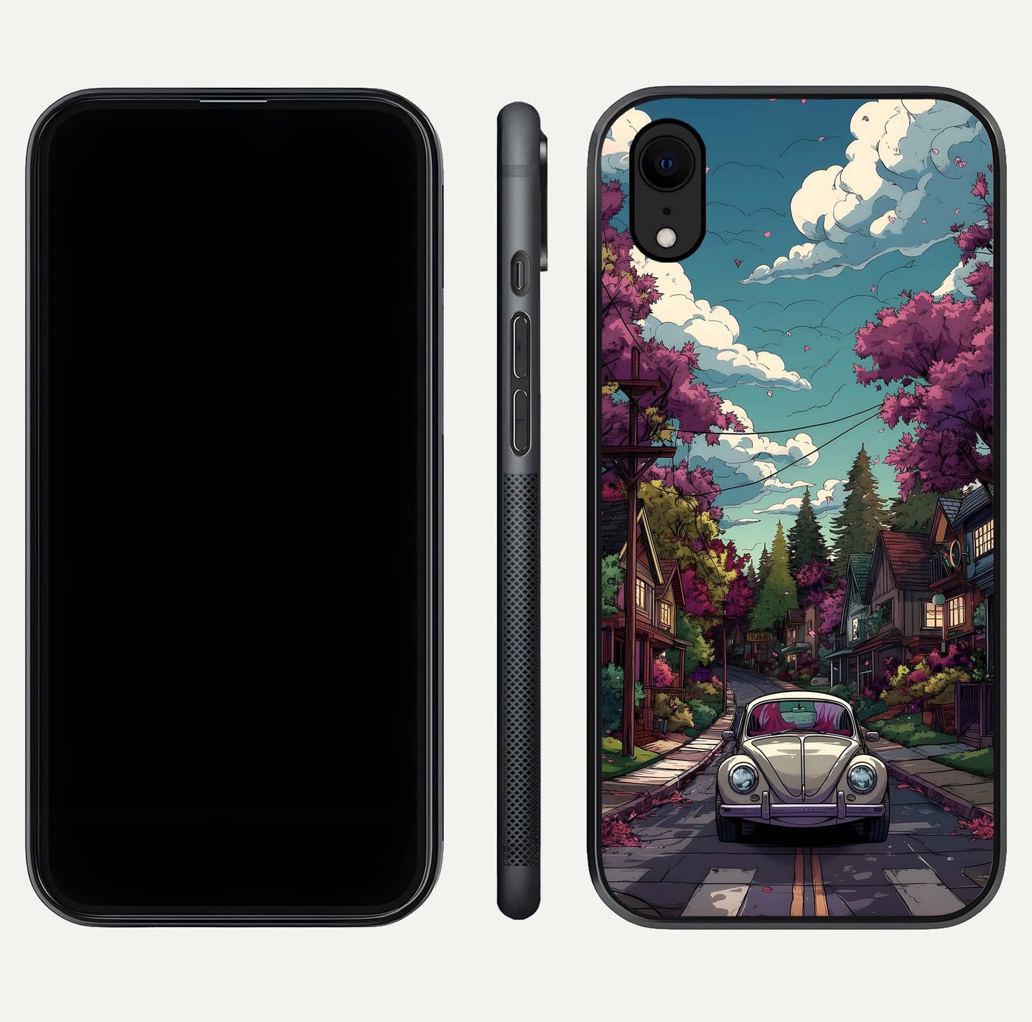 Vintage Street Drive Glass Case for iPhone 16 Pro front & back layout showing retro street scene and edges