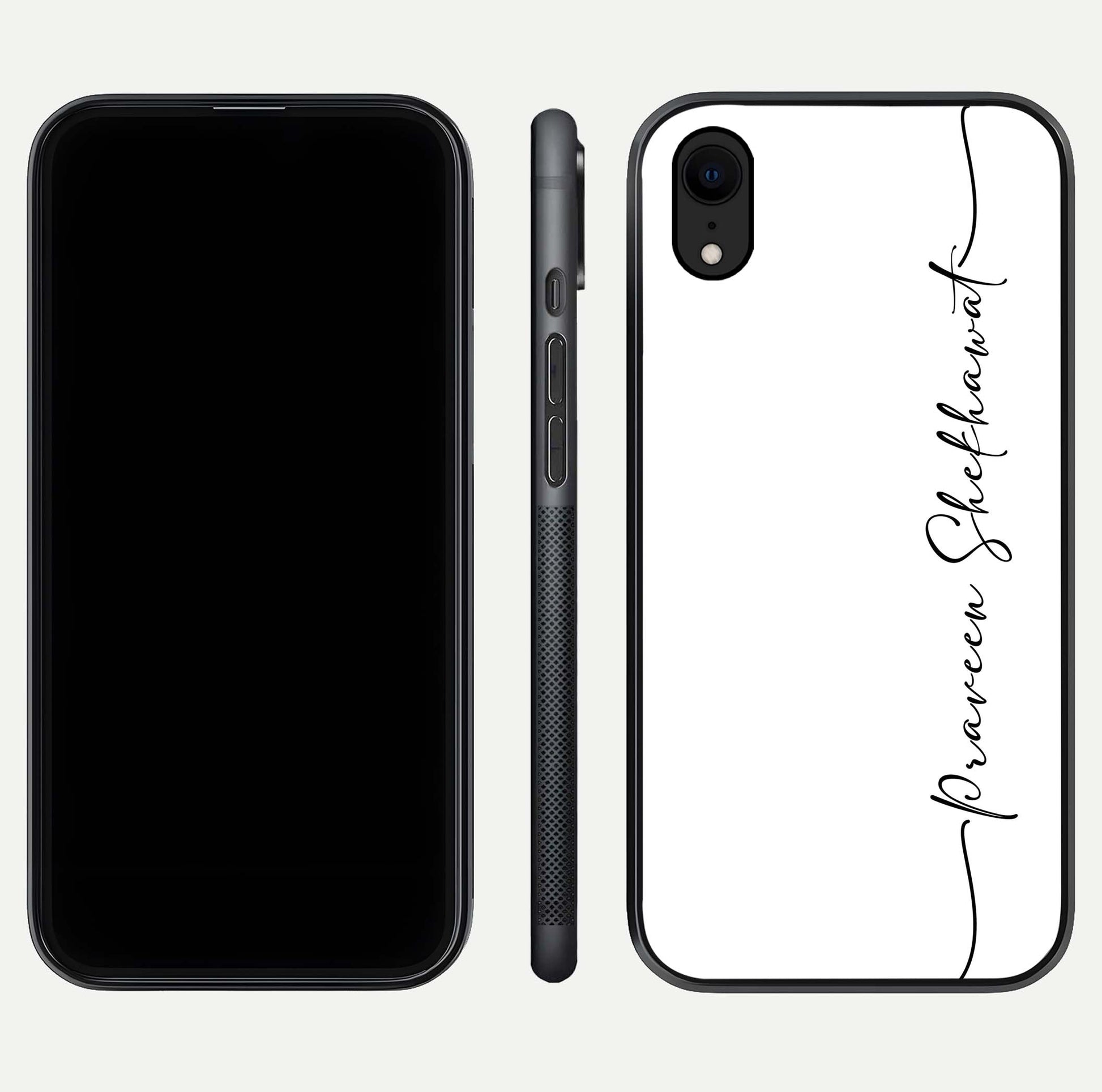 White Tune Custom Name Glass Case for iPhone 16 Pro front & back layout showing clean design and text placement