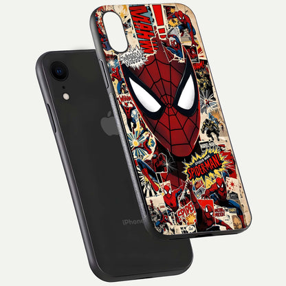 Aesthetic Wonder Spider Glass Case for iPhone 16 Pro floating mockup emphasizing superhero art and glossy reflection
