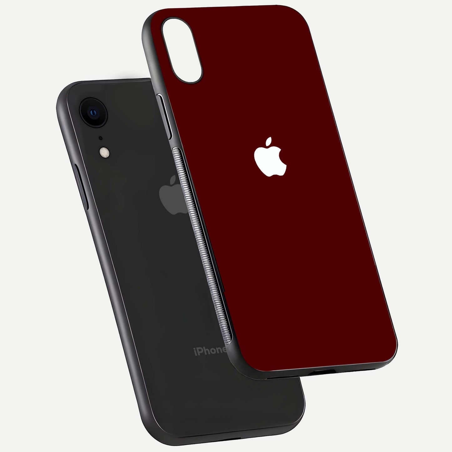 Apple Crimson Core Glass Case for iPhone Xr floating mockup with red-gloss effect and metallic Apple design