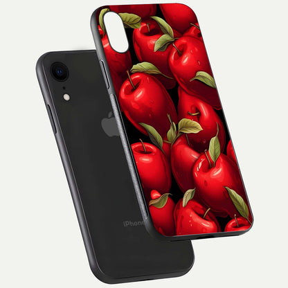 Apple Pattern Glass Case for iPhone Xr floating mockup with smooth edge detailing and pattern clarity