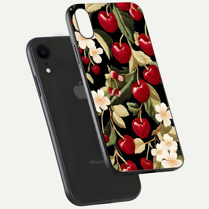 Bloom Thread Art Glass Case for iPhone Xr floating mockup showing premium reflection and stitched art vibe