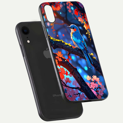 Blooming Spendor Bird Glass Case for iPhone Xr floating dual-mockup capturing gloss tone and curved texture