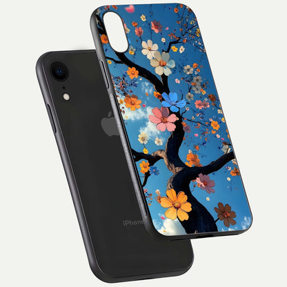 Blossom Dream Sky Glass Case for iPhone Xr floating dual-mockup displaying smooth finish and elegant sky tones
