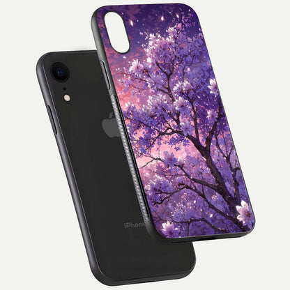 Blossom Tree Glass Case for iPhone Xr floating dual-mockup displaying texture detail and curved edges