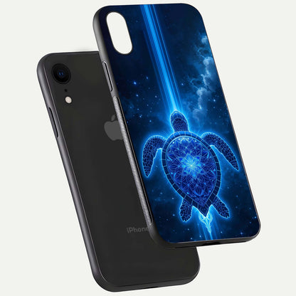 Blue Galaxy Turtle Glass Case for iPhone Xr floating dual-mockup showing gloss depth and color transitions