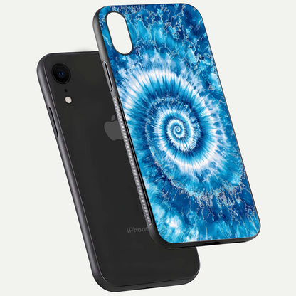 Blue Galaxy Wave Glass Case for iPhone Xr floating mockup revealing cosmic depth and curved-edge texture
