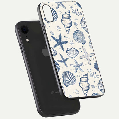 Blue Ocean Outline Glass Case for iPhone Xr floating mockup displaying marine-inspired aesthetic and smooth surface